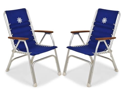 Amazon.com : FORMA MARINE Boat Chairs High Back Blue Deck Folding Marine Aluminum Teak Furniture ...