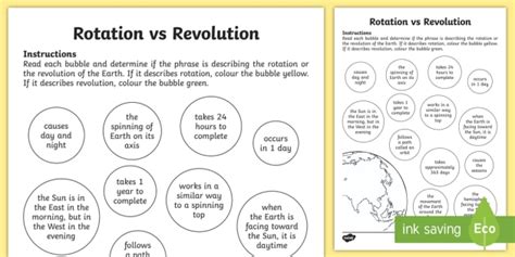 Earth Rotation and Revolution Worksheet - Twinkl