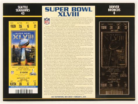 Super Bowl XLVIII Commemorative Score Card with 23kt Gold Ticket ...