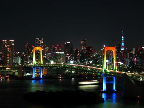 File:Rainbow colored Rainbow Bridge at night.jpg - Wikipedia