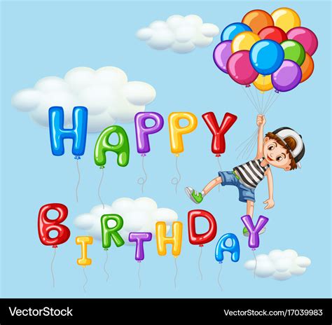 Happy birthday card with boy and balloons Vector Image