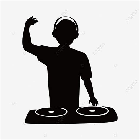 a dj playing music with headphones on top of his turntable silhouetted against a white background