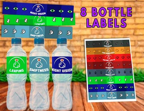 Minecraft Bottle Labels - Minecraft Water Bottle Labels - Brewing Stand Sign - Minecraft ...