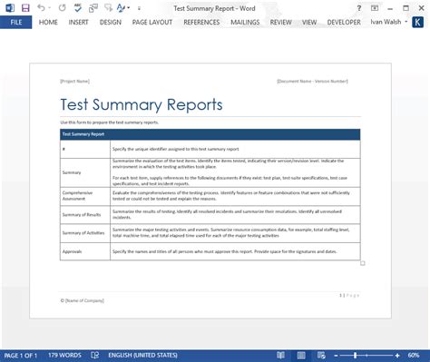 Test Summary Report template – MS Word – Software Testing