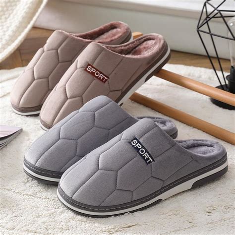 Men's Slippers Home Cotton Plush Fur Slippers Non-slip Indoor Slippers ...