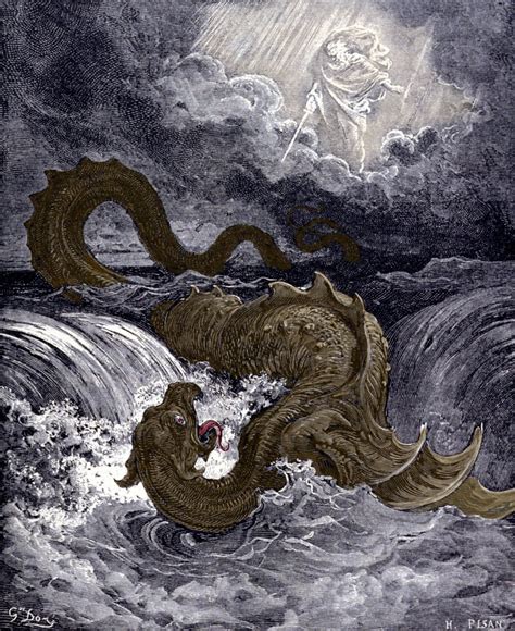 The Leviathan, sea monster resembling the sea snake referred to in the Bible. Illustrations of ...