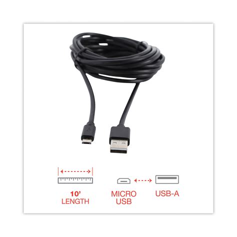 USB to Micro USB Cable, 10 ft, Black - JAD