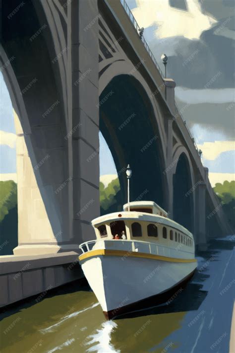 Premium AI Image | A painting of a boat under a bridge that says " the ...