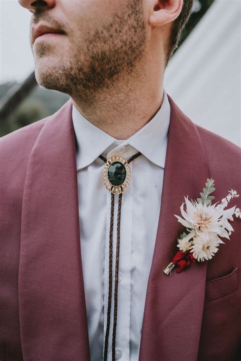 Boho elopement style with a rose tux and bolo tie | The Tinsley Co. Groom And Groomsmen Suits ...