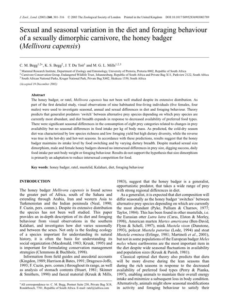 (PDF) Sexual and seasonal variation in the diet and foraging behaviour ...