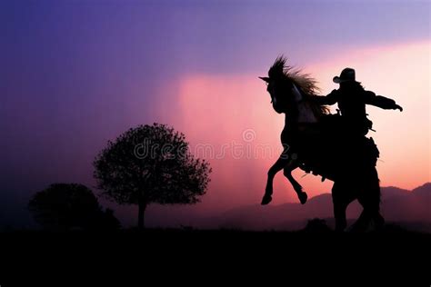 The Silhouette of Cowboy and the Setting Sunset Stock Image - Image of horse, adult: 240106737