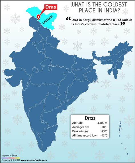 Map Showing Location of the Coldest Place in India - Answers