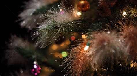 Closeup Christmas Tree With Lights Background, Picture Of Tinsel On A Christmas Tree Background ...