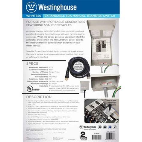 Westinghouse WHMTS50 Manual Transfer Switch, 50 Amp - Walmart.com