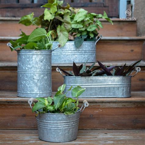 Galvanized Planters Set of 4 | Etsy