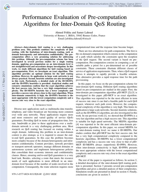 (PDF) Performance Evaluation of Pre-computation Algorithms for Inter-Domain QoS Routing