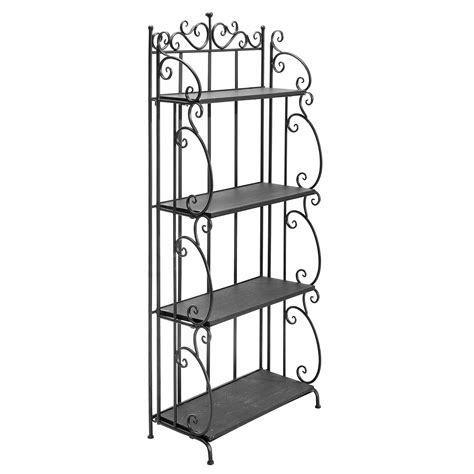MyGift Black Metal Freestanding Shelf Rack, Decorative Bookshelf Storage Shelf Unit with Metal ...