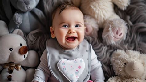 happy baby with toys, smiling infant on carpet, joyful baby at playtime ...