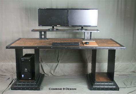 Buy Custom Reclaimed Wood Desk With Monitor Stand And Computer Storage ...