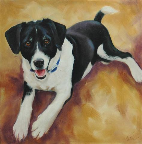 Black And White Dog Painting by Pet Whimsy Portraits