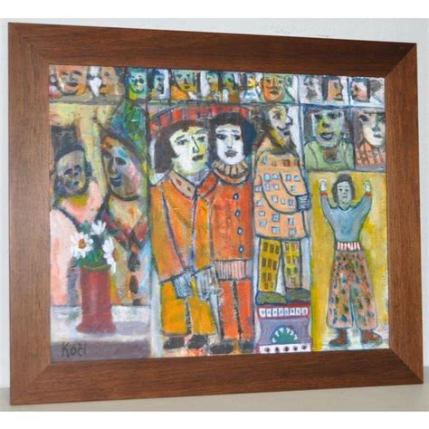 Frank Koci Abstract w/ Colorful Figures Painting c.1950 | Chairish