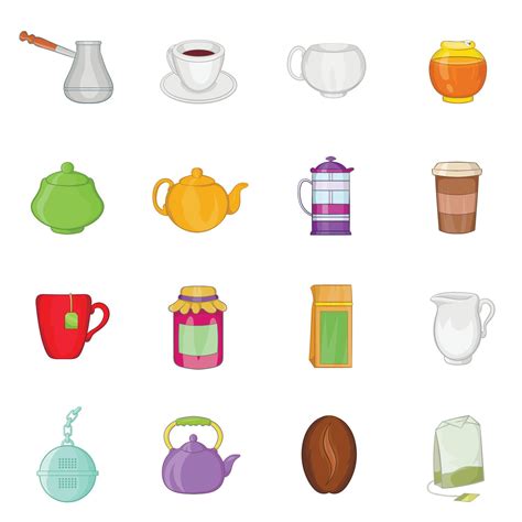 Tea and coffee set, cartoon style 4221959 Vector Art at Vecteezy