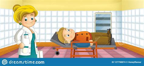 Cartoon Scene with Doctor in the Hospital Stock Illustration - Illustration of interior ...