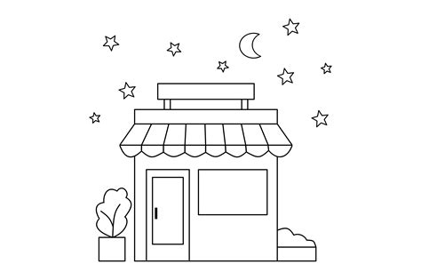 Home Coloring Pages at Night View Graphic by Puja Ywang · Creative Fabrica