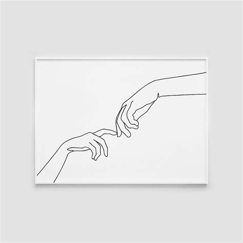 Two Hand Line Drawing Touching hands Line Art Simple Finger | Etsy