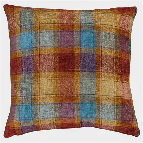 Extra-Large Highland Chenille Check Cushion in Burnt Orange - Linen Loft