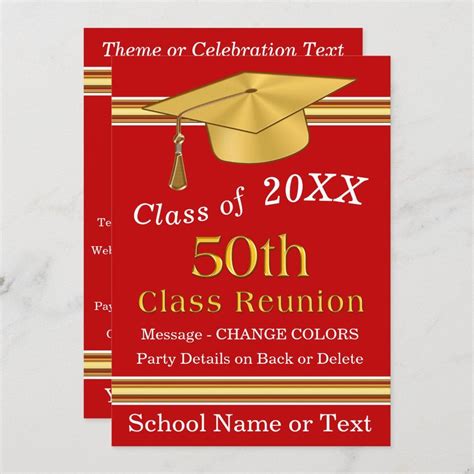 Red, White and Gold 50th Class Reunion Invitations | Zazzle.com | Class ...