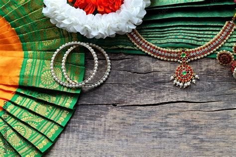 Indian decorations for dancing: bracelets, earrings, elements of the Indian classical costume ...