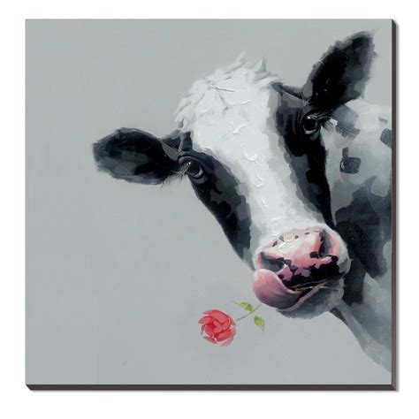 Buy WESIATOR - Funny Cow Picture Modern Farm Animal Canvas Wall Art ...