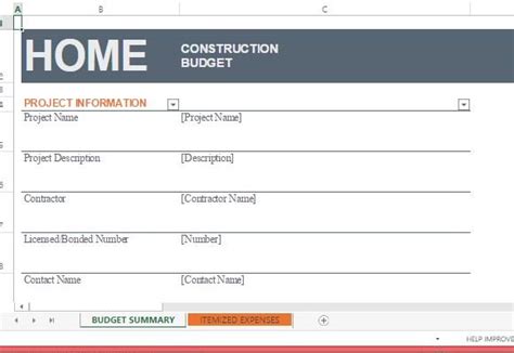 Home Construction Budget Template For Excel