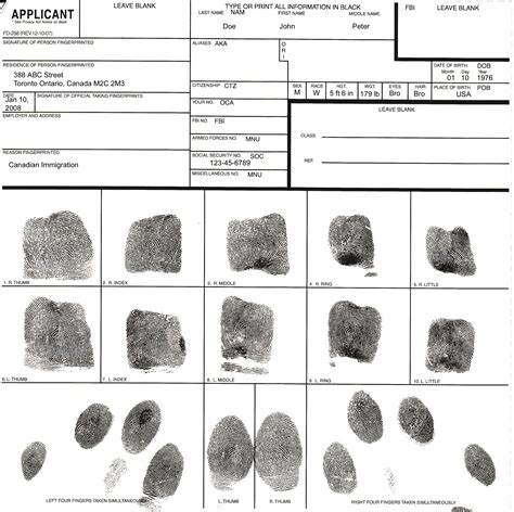 Fingerprint Identification Chart