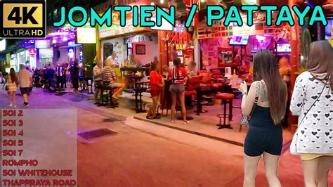 Pattaya Jomtien Soi 2 3 4 5 7 Rompho Whitehouse and Thappraya Road Night Drive [4K] Thailand ...