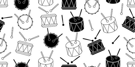 Premium Vector | Black white drums and drum sticks seamless pattern