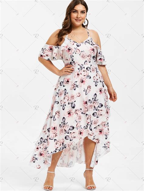 Floral Print Plus Size Ruffle Trim Asymmetrical Dress | Cheap floral dresses, Dresses ...