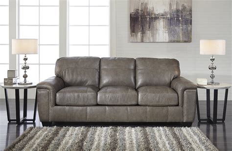 Donnell Granite Color Contemporary Top-grain Leather Queen Sofa Sleeper — Homebnc