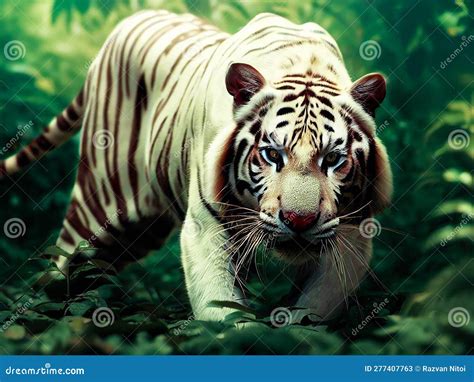 Rare White Tiger Hunting and Ready To Attack in the Jungle Stock Illustration - Illustration of ...