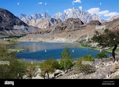 Borith Lake and mountains, Passu, Hunza Valley, Karakorum, Pakistan Stock Photo - Alamy