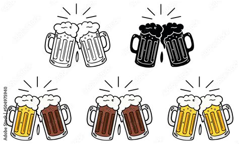 Beer Stein Mugs Cheers Clipart Set - Outline, Silhouette and Color Stock Vector | Adobe Stock