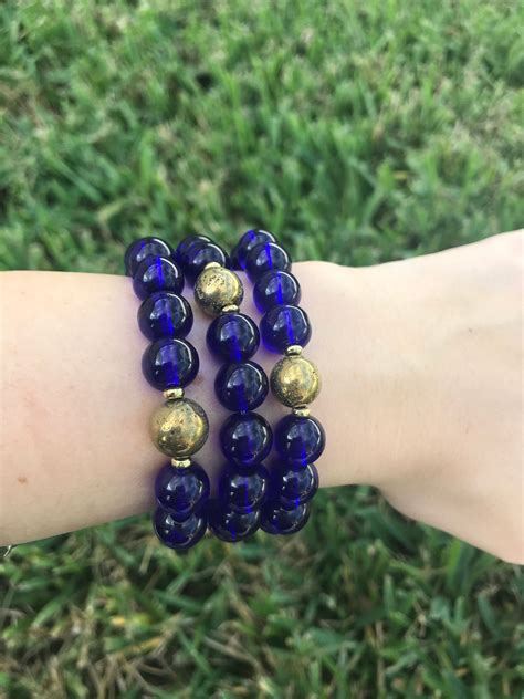 Cobalt Blue Glass Bracelet with Antiqued Gold Lava Centerpiece | Etsy ...