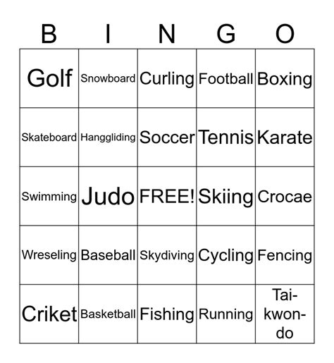 Sports Bingo Card