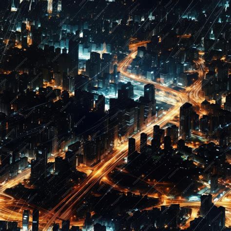 Premium AI Image | Top view of the city at night with illuminated streets