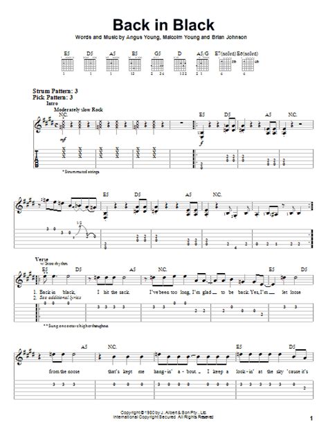 Back In Black by AC/DC Sheet Music for Easy Guitar Tab at Sheet Music Direct