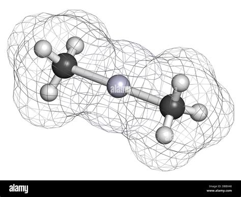 Dimethylmercury (organomercury compound), chemical structure. Extremely toxic neurotoxin. Atoms ...