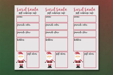 Secret Santa Gift Exchange Info Cards Secret Santa Gift Exchange Gift Exchange Printable Cards ...