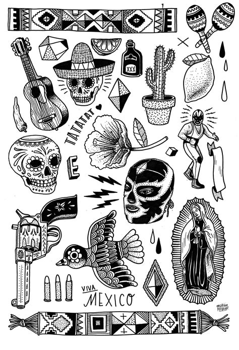 #005 BLK Mexico by M.Krusche - tatatat.de | Mexiko tattoo, Flash art ...