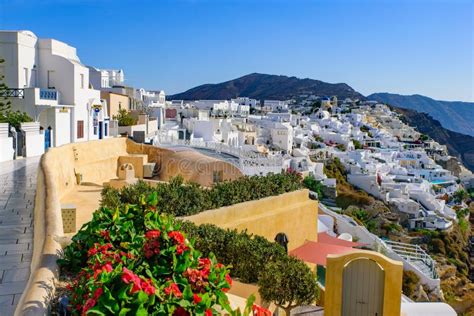 Traditional White Buildings Facing Aegean Sea in Oia, Santorini Island, Greece Stock Photo ...